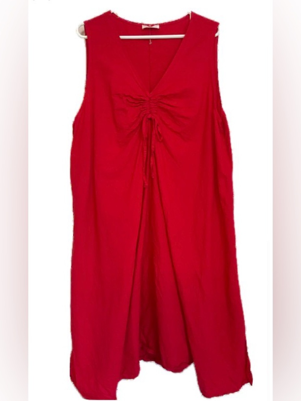 ***Spighe di Lino Red Linen Blends Sleeveless Drawstring Front Dress